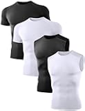 4 Pack Compression Shirts and Tank Tops Men Short Sleeve/Sleeveless Athletic Undershirt for Sport