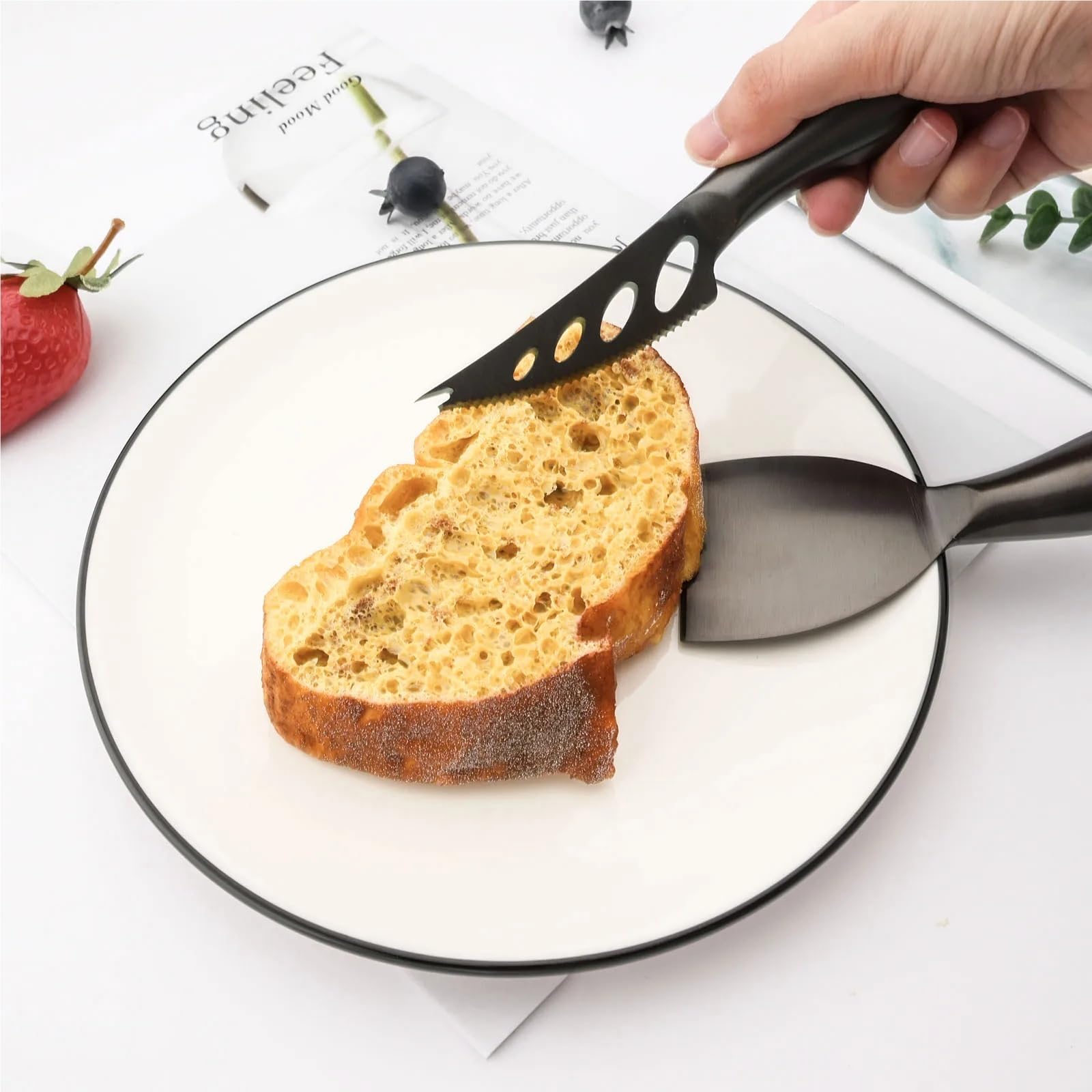 Mattschwarzes Messerset Käsebesteck aus rostfreiem Stahl Käsehobel Cutter Griff Minimesser Buttermesser Spatel Gabel(Chocolate)