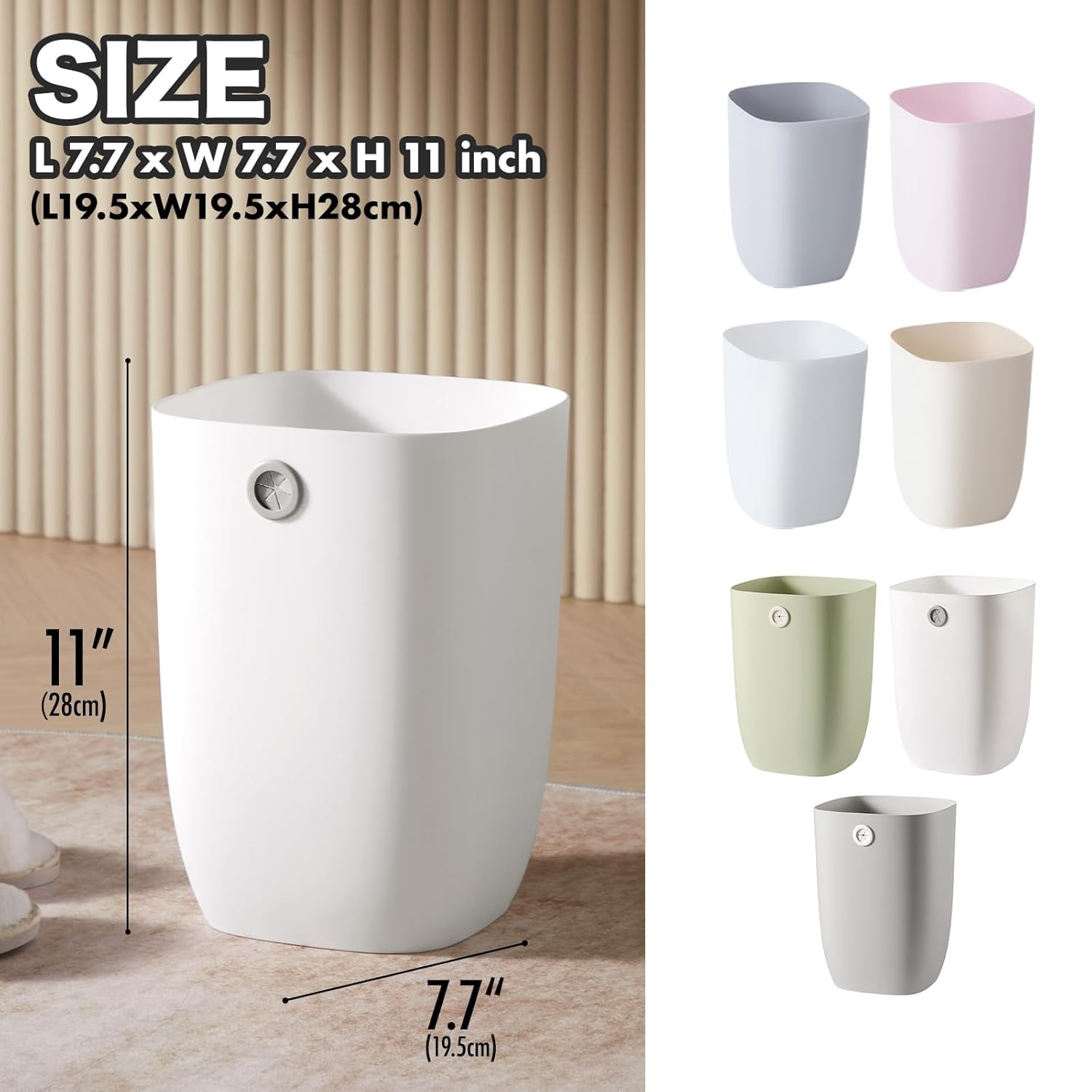 2-Pack Bathroom Trash Cans - Compact 1.8Gal Small White Wastebaskets for Bathroom, Kitchen, Bedroom & Office | Space-Saving Plastic Garbage Bin with Stylish Minimalist Design