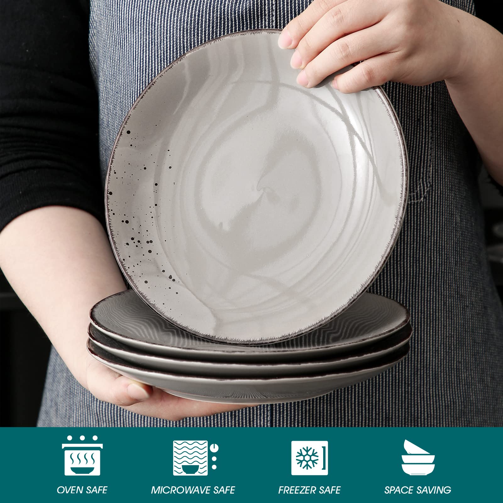 vancasso Navia Jardin Dessert Plate Set of 4, Stoneware Vintage Look Grey Dinnerware Tableware, 8.5 inch Snack/Salad/Fruit/Side Plate. (21.5 * 21.5 * 2.5cm) — view 4