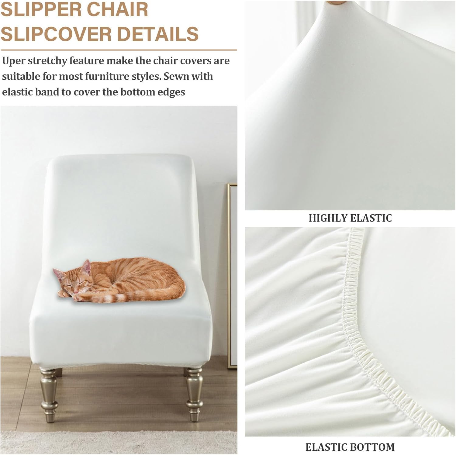 Waterproof Armless Accent Chair Cover, PU Leather Slipper Chair Slipcover Washable Furniture Protector with Elastic Bottom for Living Room Bedroom-White-1 Pack