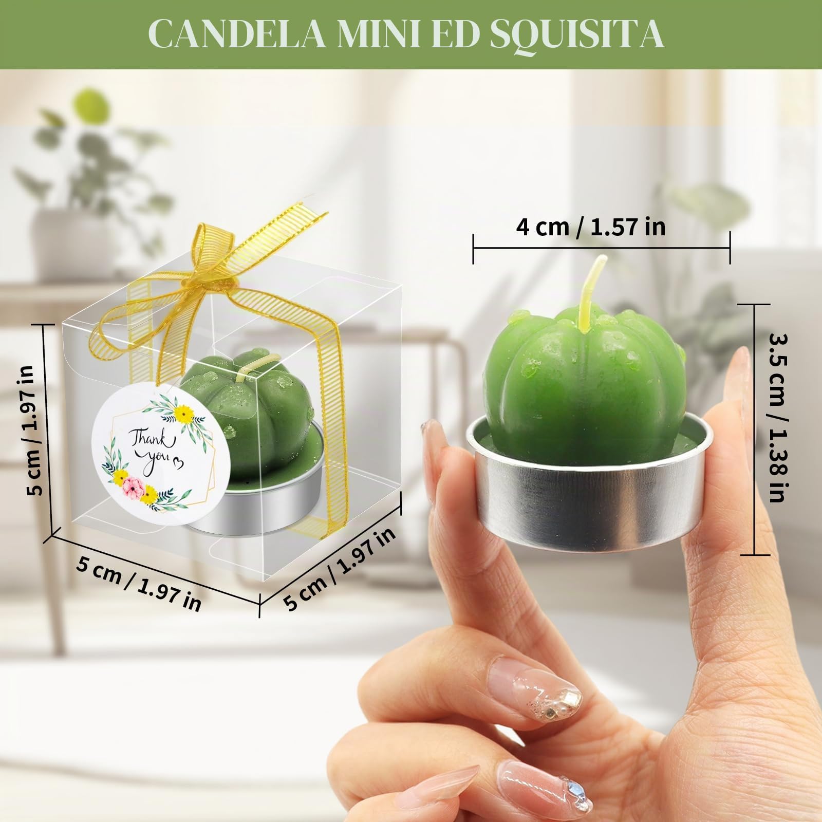 AZEAM 48 pz Candele Succulente per Feste, Decorazione da Tavolo a Forma di Cactus per gli Ospiti, Mini Piccole Tealight Fatte a Mano Set di Decorazioni per Baby Shower, Premi, Giochi, Matrimoni