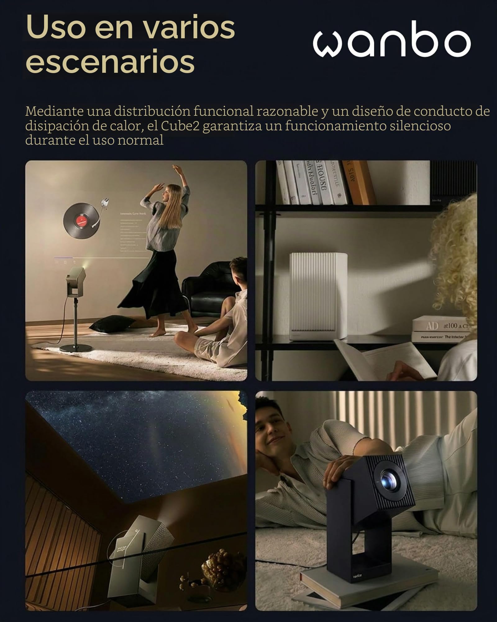 Wanbo Cube 2 Pro - Proyector Inteligente con Android TV y Enfoque automático ToF, Mini proyector portátil Compacto y Altavoz Bluetooth de 8 W, corrección Keystone, Cine en casa para Espacios pequeños
