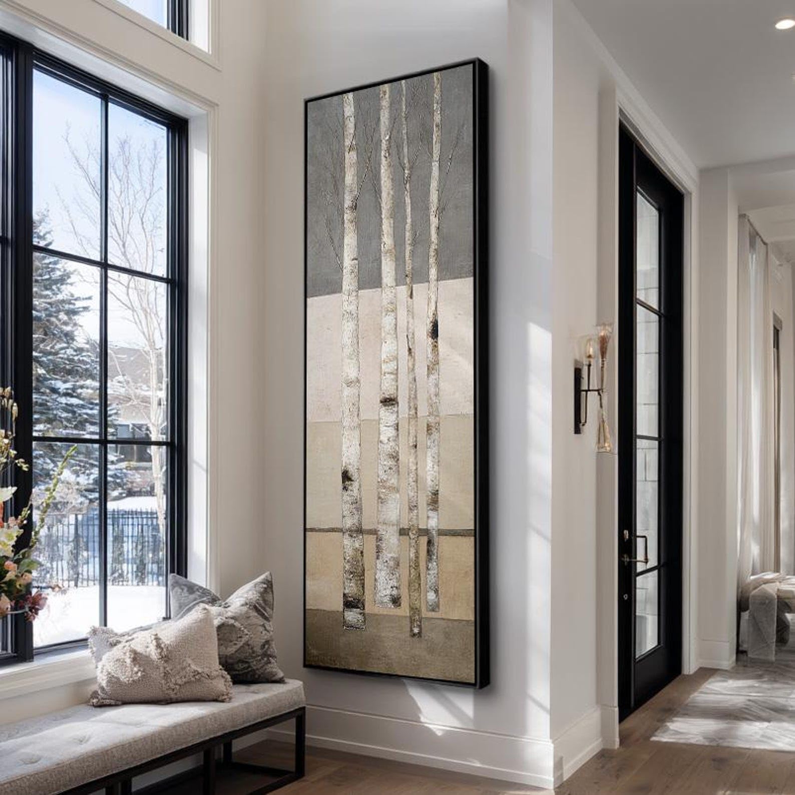 XINBAO Tall Narrow Canvas Wall Art Entryway, Hallway Wall Art, Vertical Tree Prints, Birch Tree Canvas, Long Thin Nature Decor(70x210cm/Frameless)