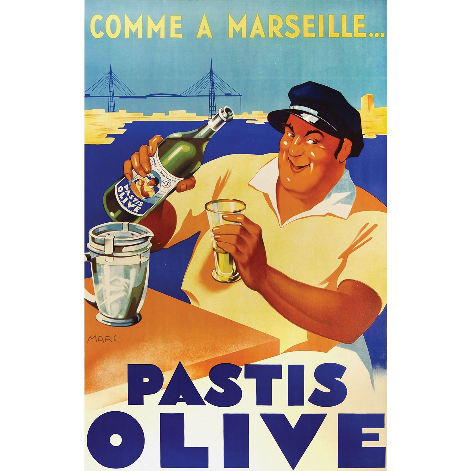 Affiche Marseille Pastis et Vieux Port souvenir nostalgique de Provence