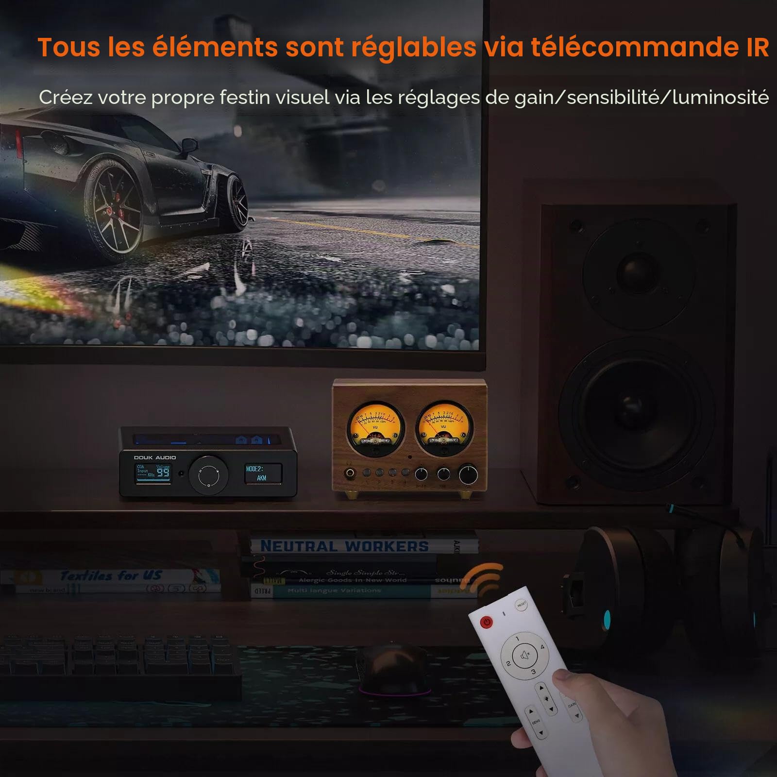 Commutateur audio 4 en 1 OUT Préamplificateur stéréo avec VU-mètre et télécommande