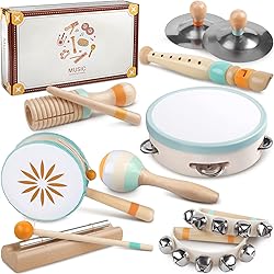 Baby Musical Instruments - Montessori Musical Toys for Toddlers 1-3, Wooden Percussion Instruments Set, Neutral Colors Modern Boho Music Toys for 1 Year Old, Kids Preschool Educational Birthday Gifts