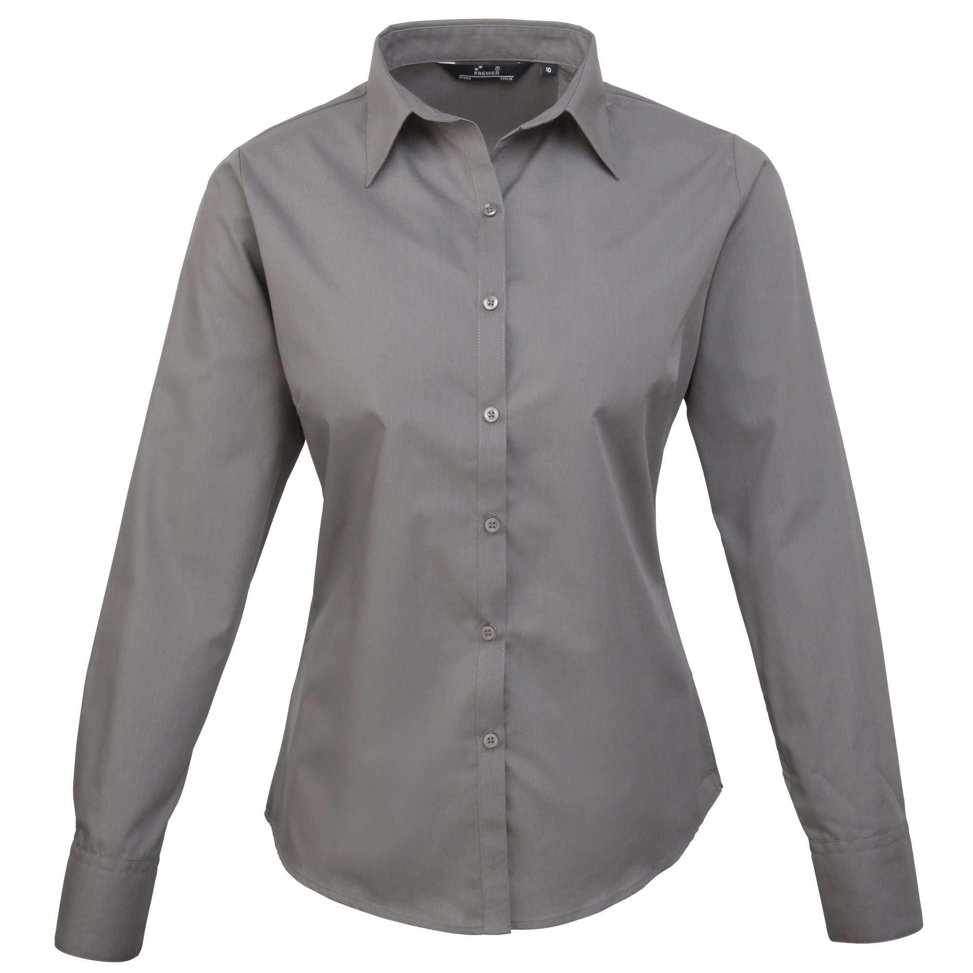 Premier Womens/Ladies Poplin Long-Sleeved Blouse (16) (Dark Grey)