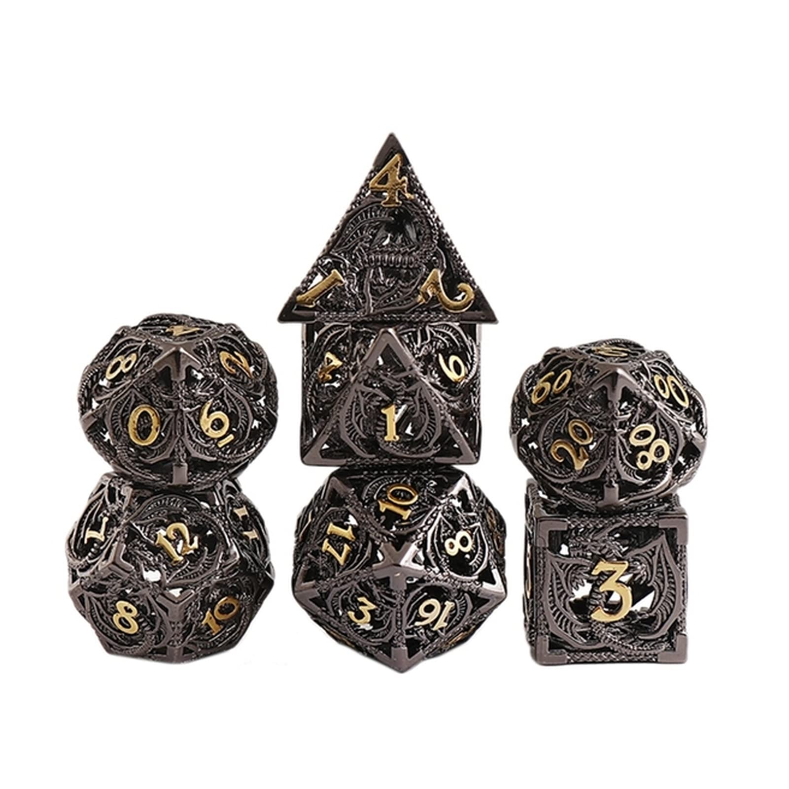 DUnLap Würfel 7 STÜCKE Mini Hohl Metall Würfel Set aushöhlen Polyhedrale Würfel Set for Rollenspiel Spiel Gezinkte Würfel (Size : Bronze)