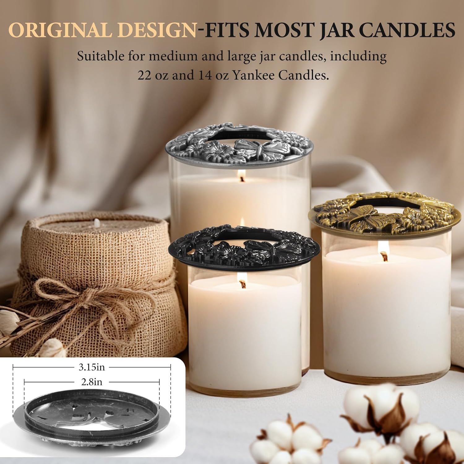 Hion Scented Candle Topper Cover to Burn Evenly Candle Jars Accessories image 3