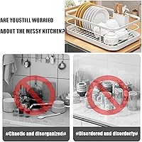 Vista 5 de Escurridor de platos para encimera de cocina, escurridor de platos de acero inoxidable con soporte para tazas, estante para platos que ahorra