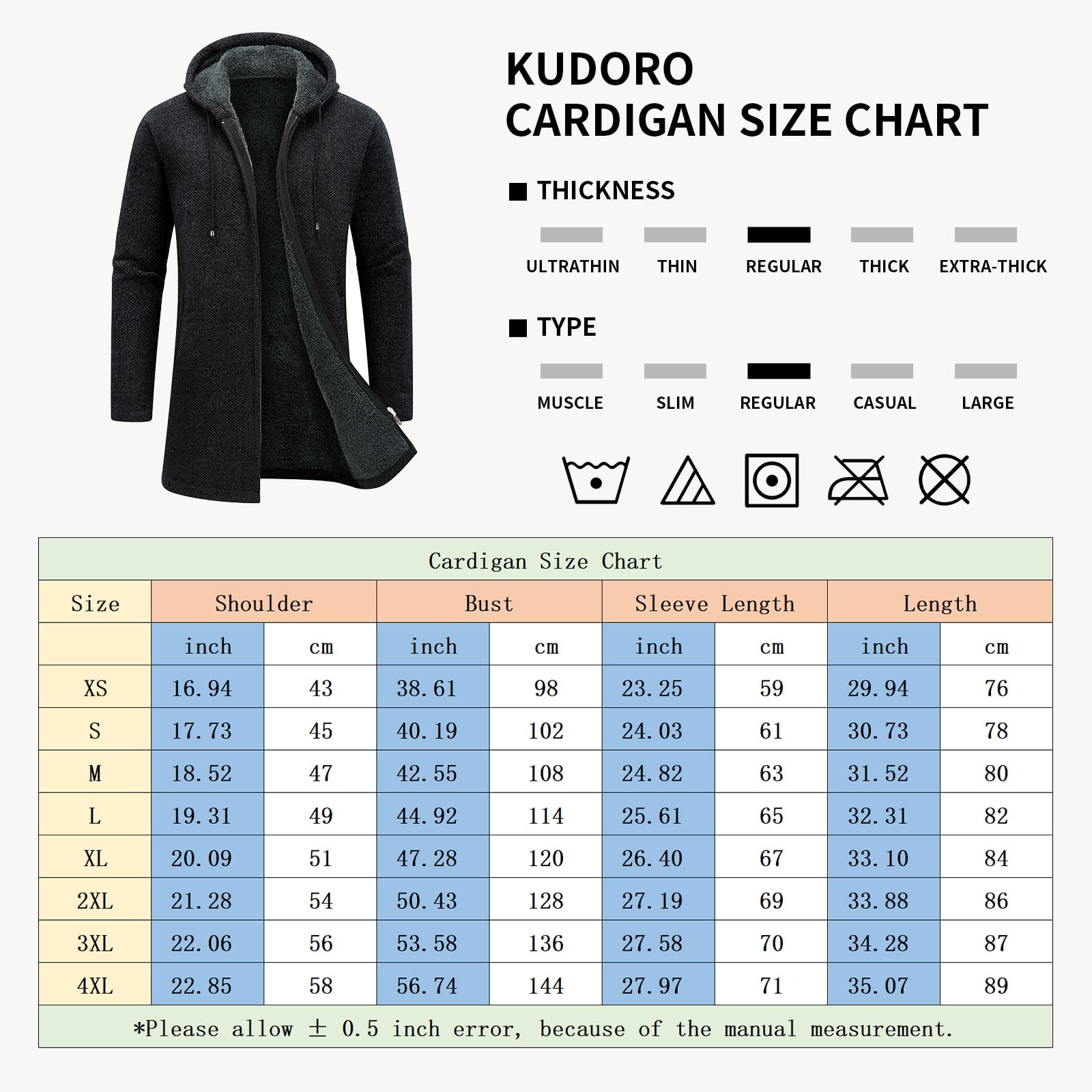 Cárdigan Hombre Largo Con Capucha y Cremallera - Suéter Chaqueta de Malla Sudadera Gruesa Casual