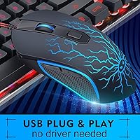 Vista 2 de Combo de teclado y mouse para juegos, teclado con retroiluminación LED RGB K1 con cable con 104 teclas para computadora, PC, teclado