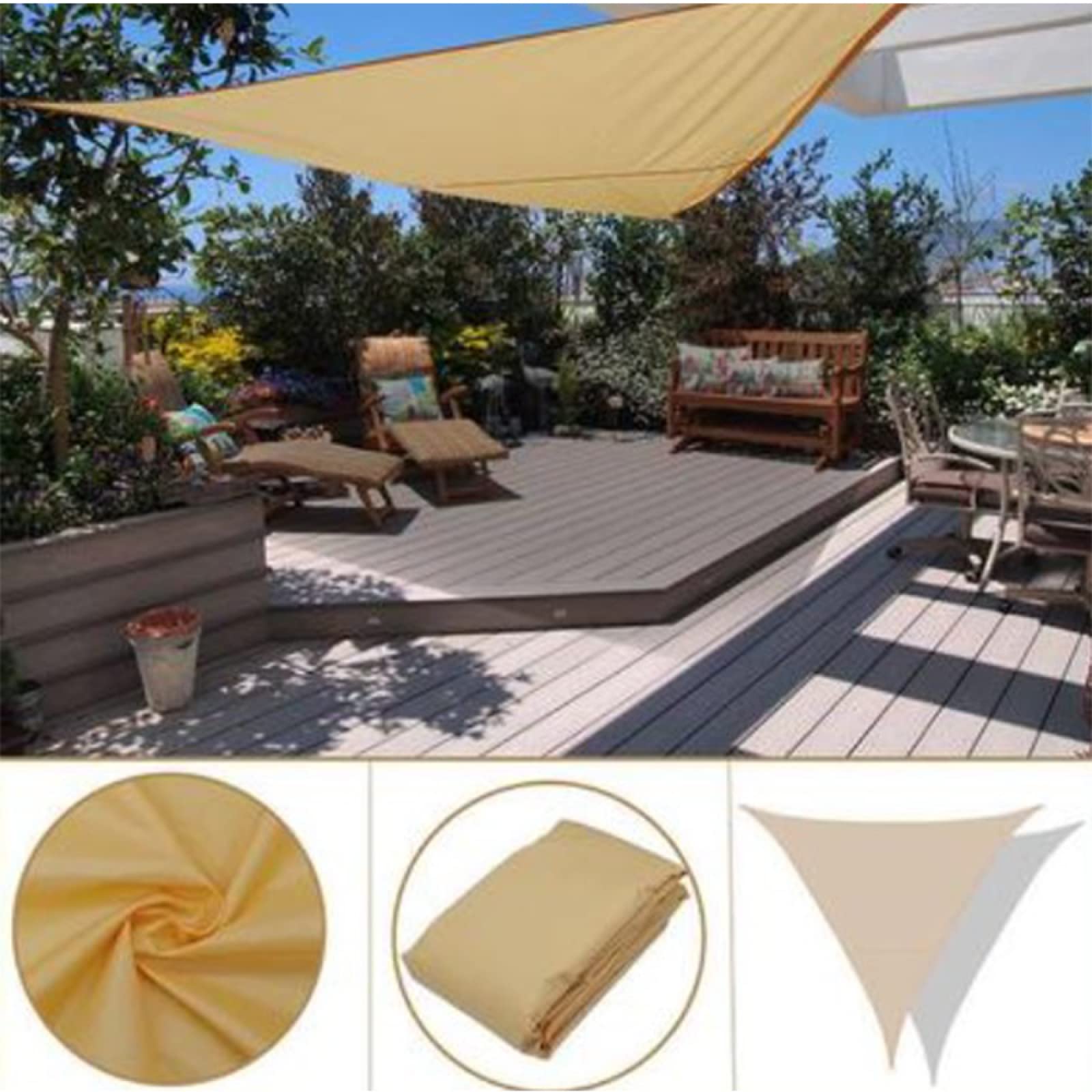 HIONRE Voile d'ombrage Pare-Soleil Jardin Balcon,Voile d'ombrage Triangulaire, Voile d'ombrage Anti-Pluie de Jardin, Beige, 3,6 x 3,6 x 3,6 m,Respirant étanche Voile d'ombrage