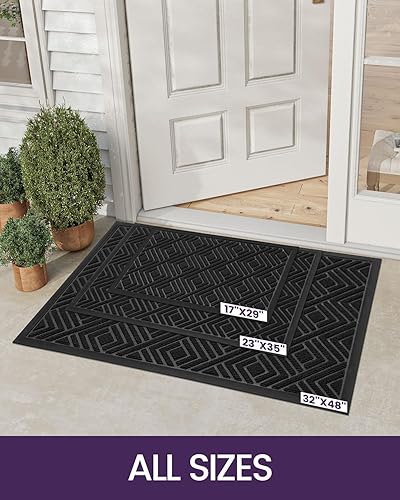 Miniatura 2 de DEXI Tapete para puerta delantera, interior y exterior, de perfil bajo, antideslizante, duradero, resistente, tapete de goma fácil de limpiar, 24 x