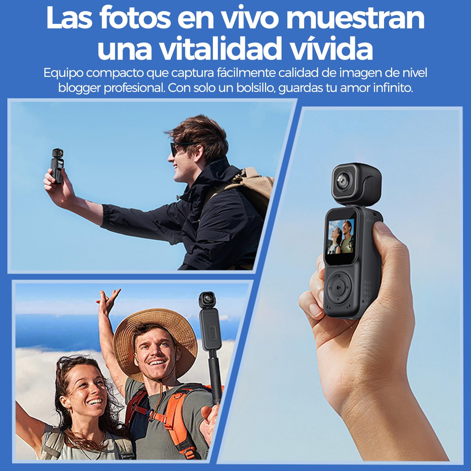 Zeerkeer Cámara de Acción Pequeña 4K Doble Lente para Bicicleta y Vlog | Batería 2000mAh, Lente Giratoria 180°, Pantalla 1.54", 130° FOV, POV Cámara Deportiva WiFi, Rosca Estándar 1/4"