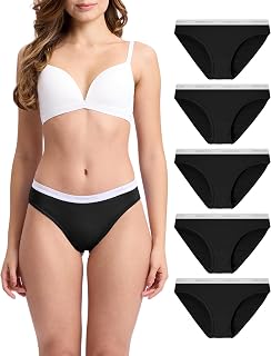 Womens Underwear Soft Bikini High Cut Panties Stretch Moisture Wicking Panties for Women, 5-Pack