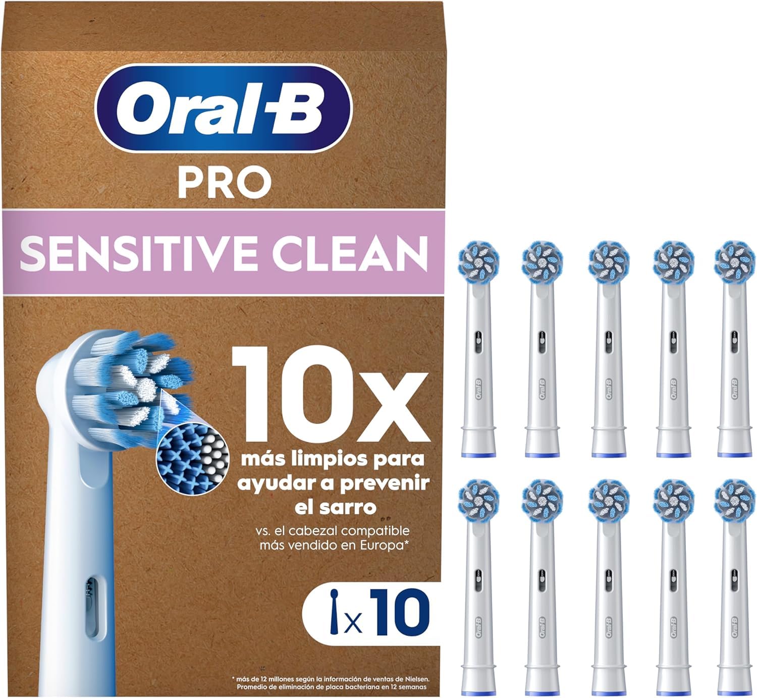 Oral-B Pro Sensitive Clean Cabezales De Recambio ORIGINALES para Cepillo de Dientes Eléctrico Oral B Pro, Pack de 10 Recambios, Filamentos Ultrasuaves, Negro (Tamaño Buzón)