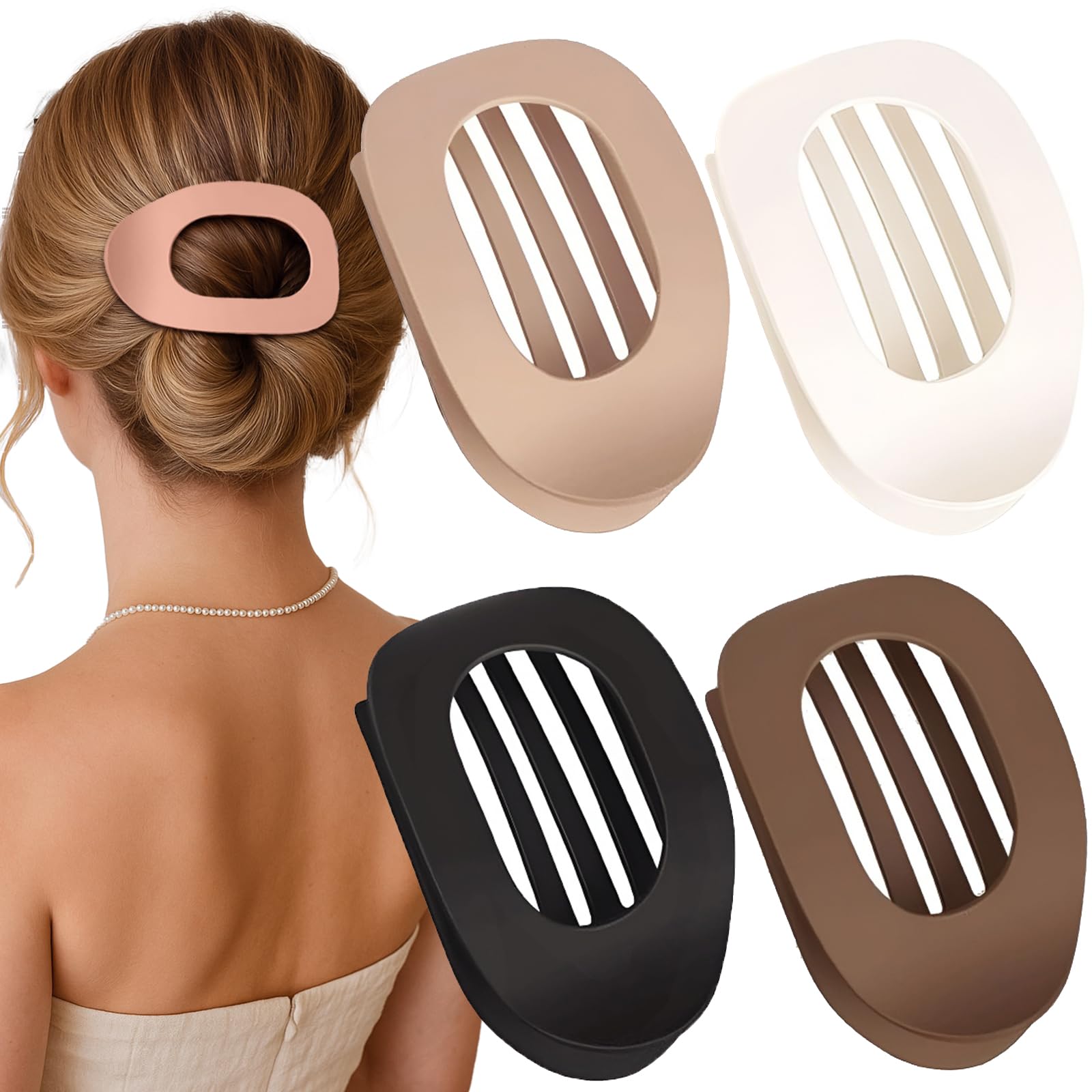 Flat Hair Clips for Women Duckbill Hair Clips for Thick Curly Long Short Comfortable Stylish Neutral Matte Lay Hairs Clips Non-Slip Strong Hold(4 Pcs)