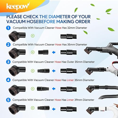 Miniatura 2 de KEEPOW Accesorio de cepillo de vacío con conector universal para manguera de 25mm1", 1.260 in1-14", 1.378 in1-38", accesorio de aspiradora de pelo