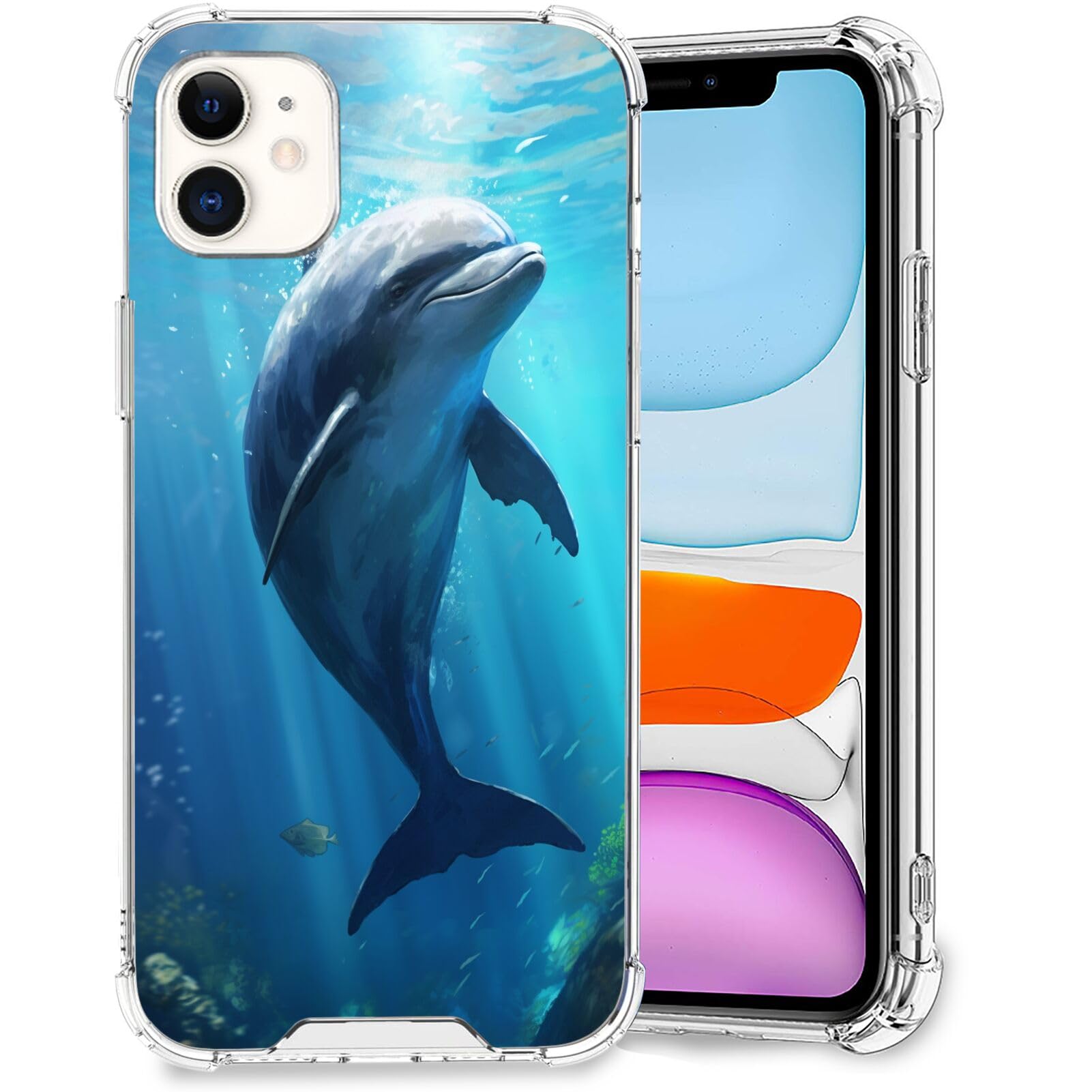 KUAVETO Transparent Phone Case for iPhone 11 with Dolphin-aa1213 Pattern Impact-Resistant Transparent Shock-Proof Suitable for iPhone 11 TMTP