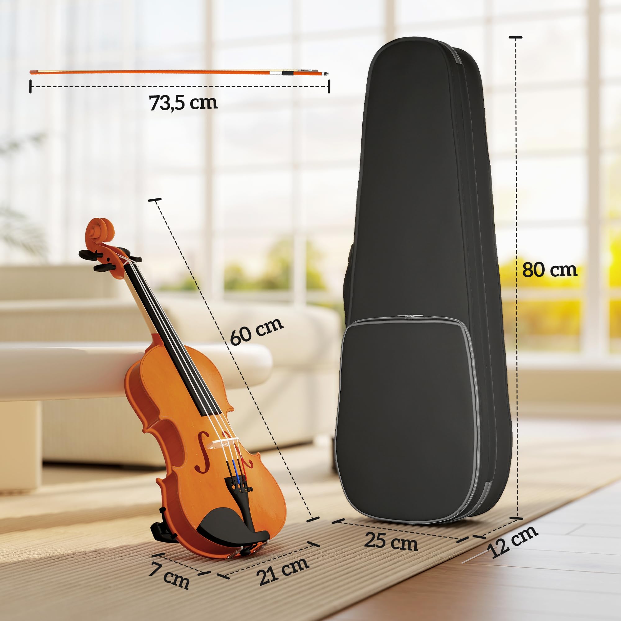 HOMCOM Violon 4/4 en Bois Massif pour Adultes Débutants avec Étui, Archet, Colophane, Chevalet, Épaulière, Marron