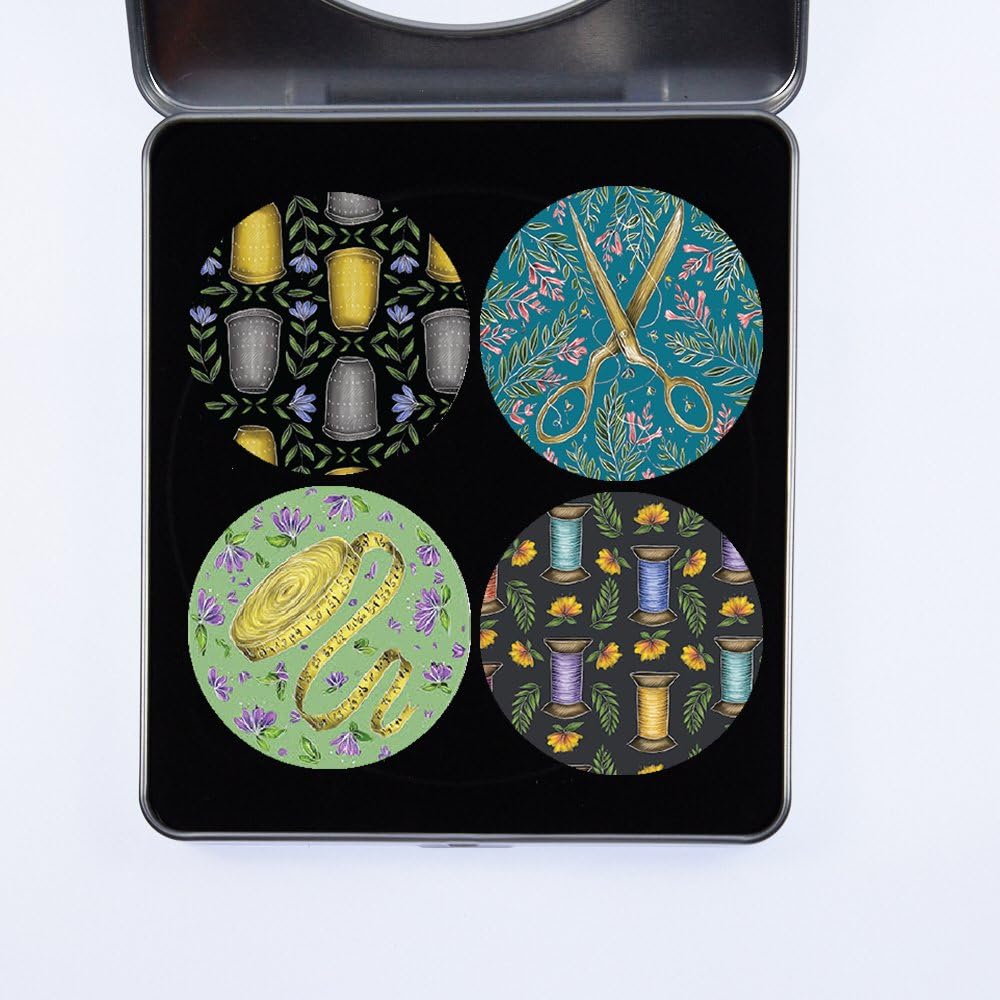Dressmaking Sewing Pattern Weights. 4 Pack Sewing Designs Gift Set (Set 1 of 3) from Artist Catherine Rowe. Ideal Gift. Inspired by The BBC Sewing Bee. (50mm Diameter)