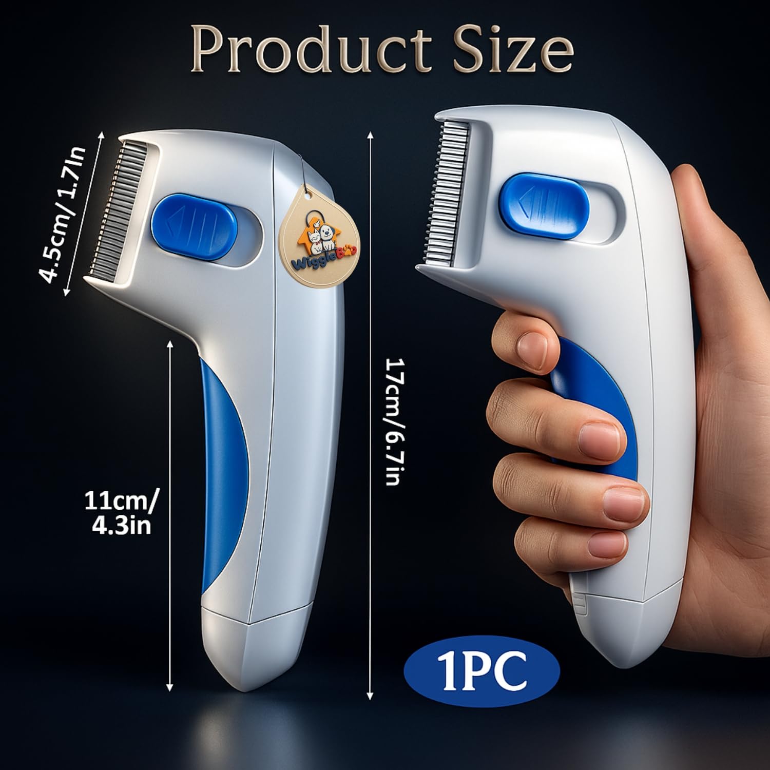 WiggleBoo Electric Tick, Flea Comb for Dogs & Cats – Gentle Electronic Flea Remover with Safe Static Charge – Kills Tick, Fleas Without Chemicals or Pesticides – Battery Powered Pet Grooming Tool 2