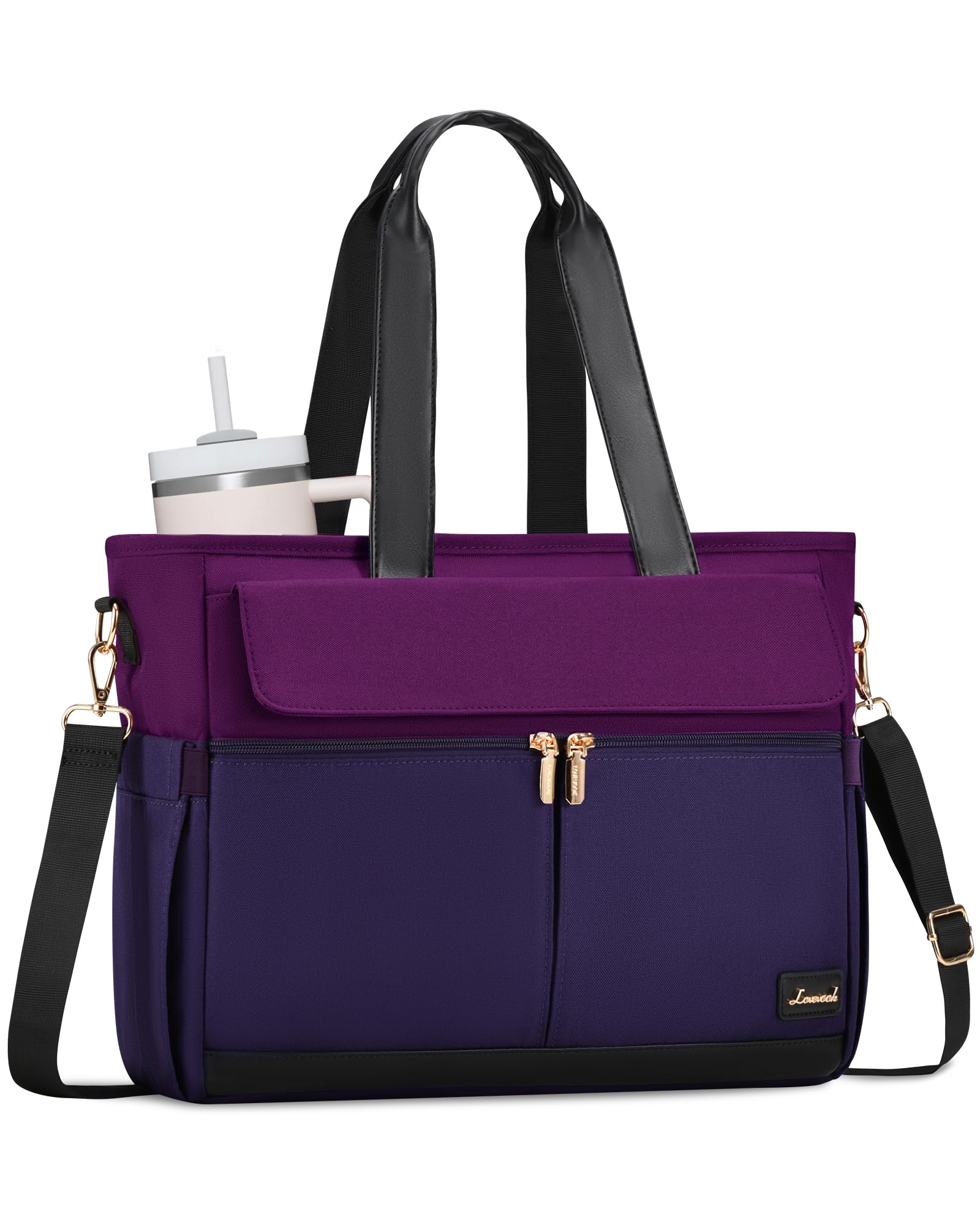 LOVEVOOK Borsa per computer portatile da donna, in tela, grande capacità, con tasche multiple, borsa da lavoro per insegnanti, infermiere, viaggi d'affari