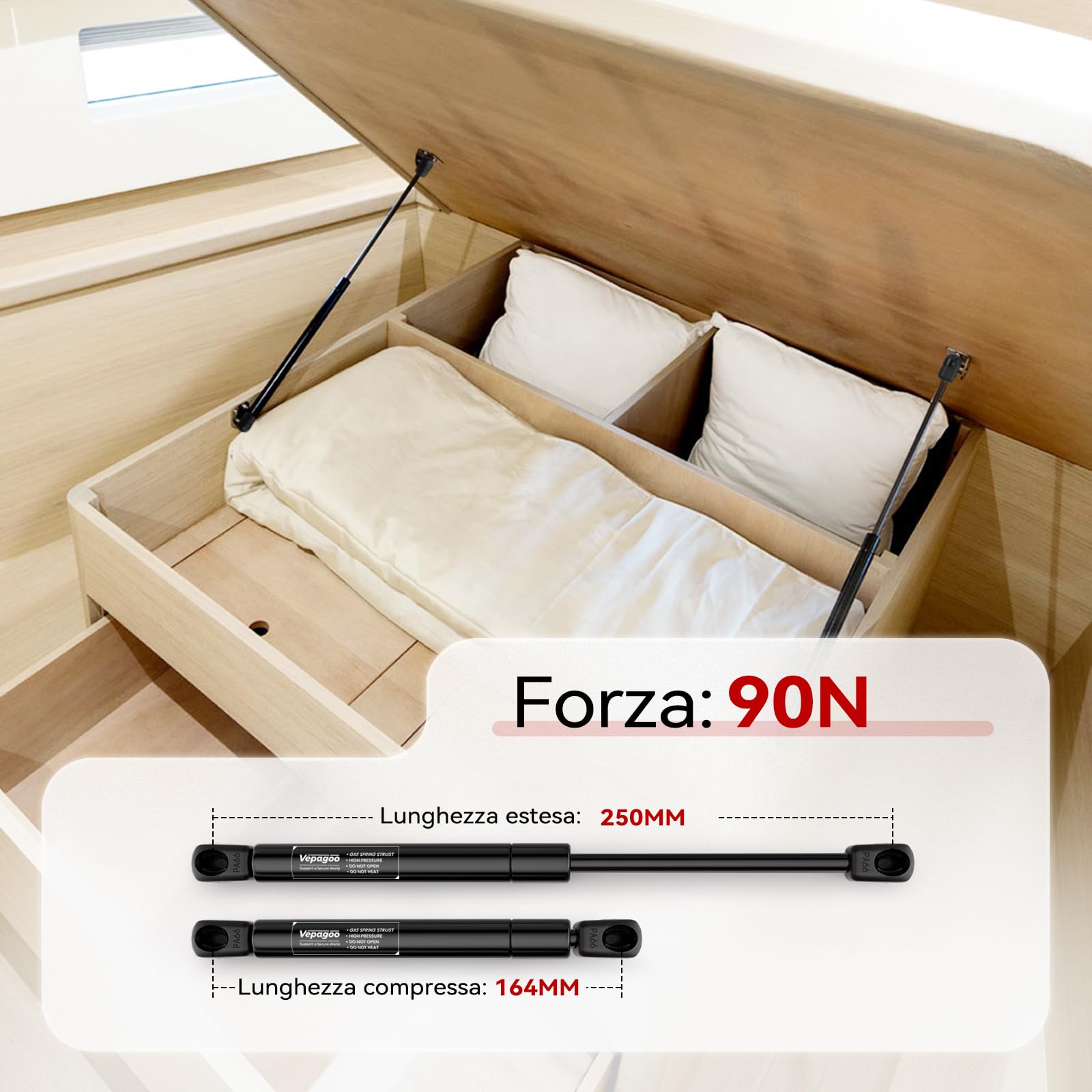 Vepagoo C1615049 C16-15049 25,4 cm 9,1 kg/89N Ammortizzatori a gas Supporti di sollevamento compatibili con camion Pickup Tool Box Coperchio RV Porta, Cabinet Lid Door, Set di 2