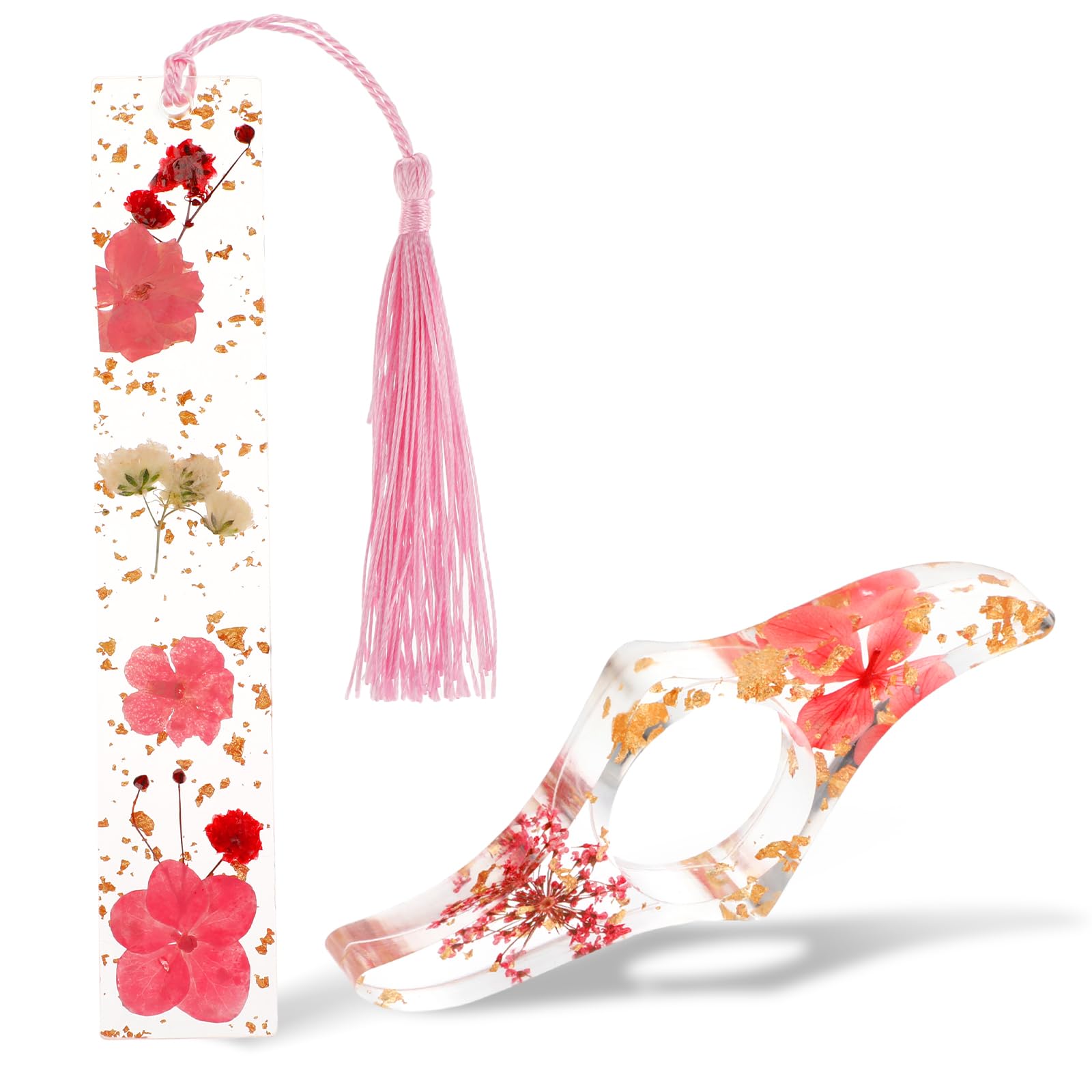 Dimeho 2 Pcs Dried Flower Resin Book Page Holder Floral Thumb Page Holder and Bookmark with Tassel Transparent Book Accessories for Reading Lovers Book Lovers Gifts for Bookworm Students Teachers
