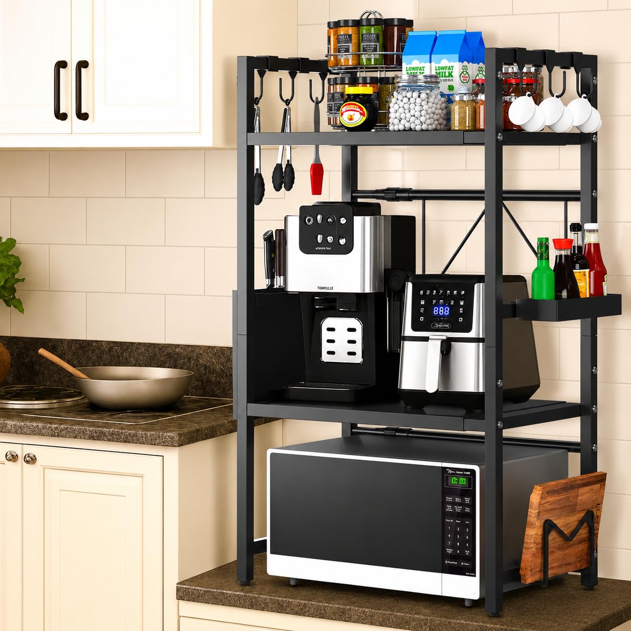 Étagère Extensible à 3 Niveaux pour Micro-Ondes - Support à 2 étagères pour Micro-Ondes pour comptoir de Cuisine - Support pour friteuse à air, Grille-Pain et Machine à café