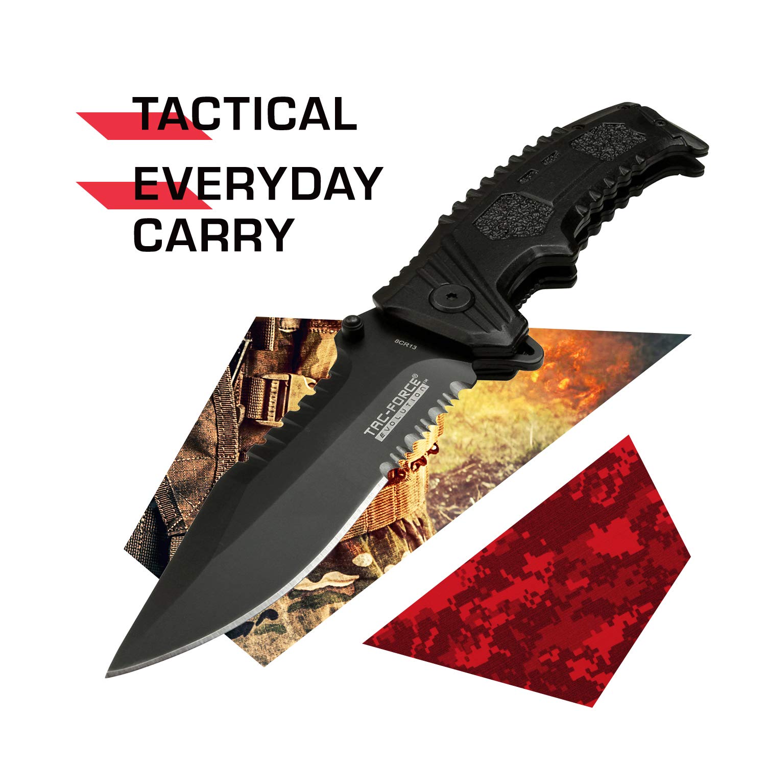 Tac-Force Evolution Outdoormesser – Schwarz, Tanto-Klinge 10,2 Cm, Aus 8CR13-Stahl, Mit G10-Griff Und Nylontasche