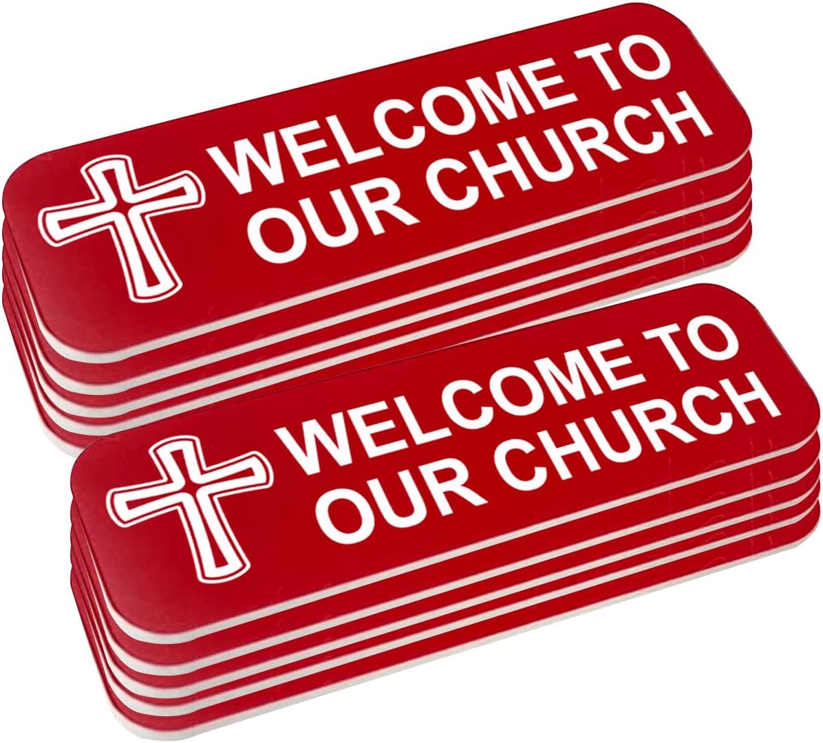 Welcome to Our Church, Cross Design, 1 x 3 Name Tag/Badge, Red (10 Pack)