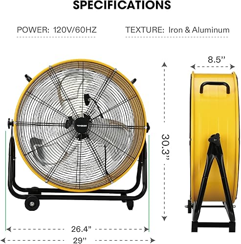 Miniatura 6 de VIVOSUN Ventilador de tambor de inclinación industrial de 24 pulgadas, resistente, 8540 CFM, alta velocidad, circulación de aire y refrigeración