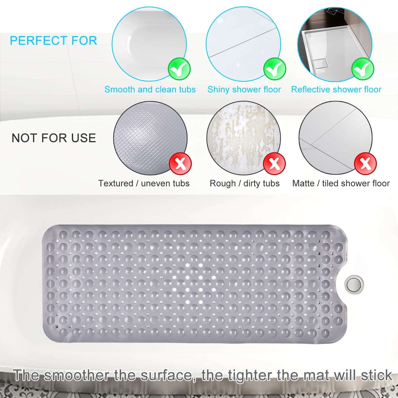 Sheepping Baby Bath Mat Non Slip Extra Long Bathtub Mat For Kids 40 X 16 Inch