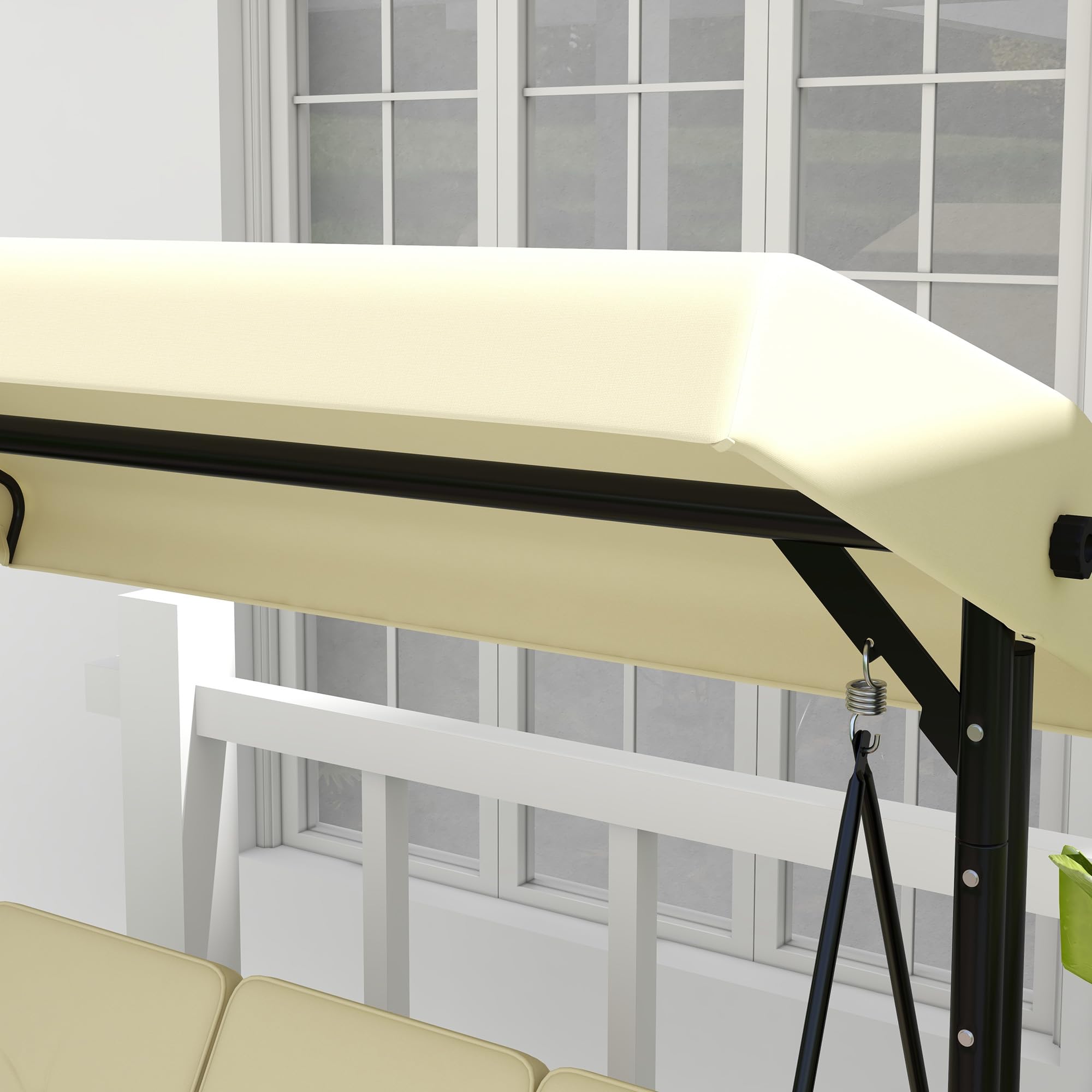 Outsunny Dondolo da Giardino 3 Posti, Dondolo Letto per Esterni con Tettuccio Regolabile, in Metallo e tessuto Teslin, Beige e Nero