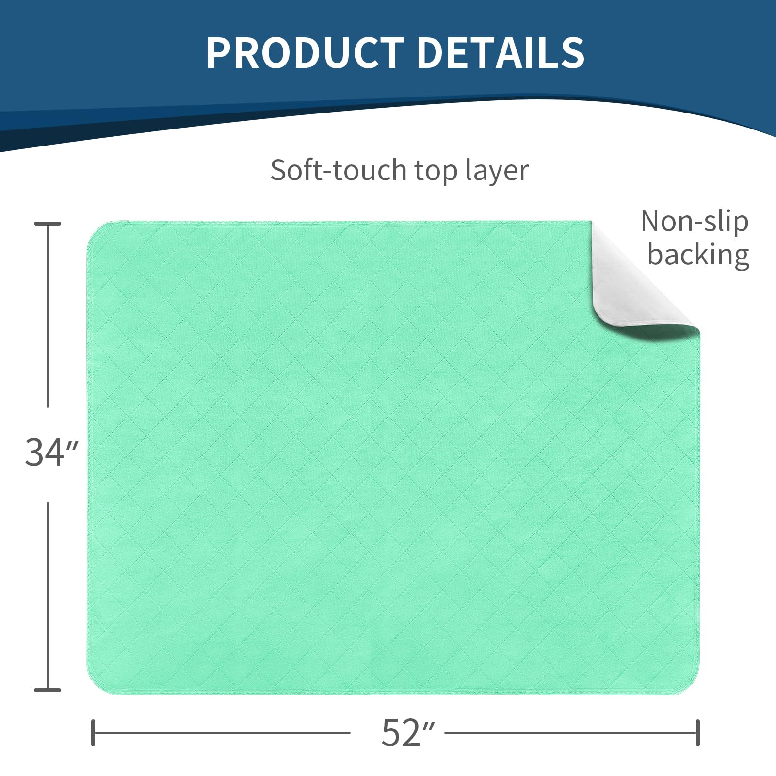 Cubrecolchón impermeable, almohadillas de cama para incontinencia, lavable, antideslizante, lavable, 132 x 86 cm, protector absorbente reutilizable para mojar la cama, niños, mascotas, personas