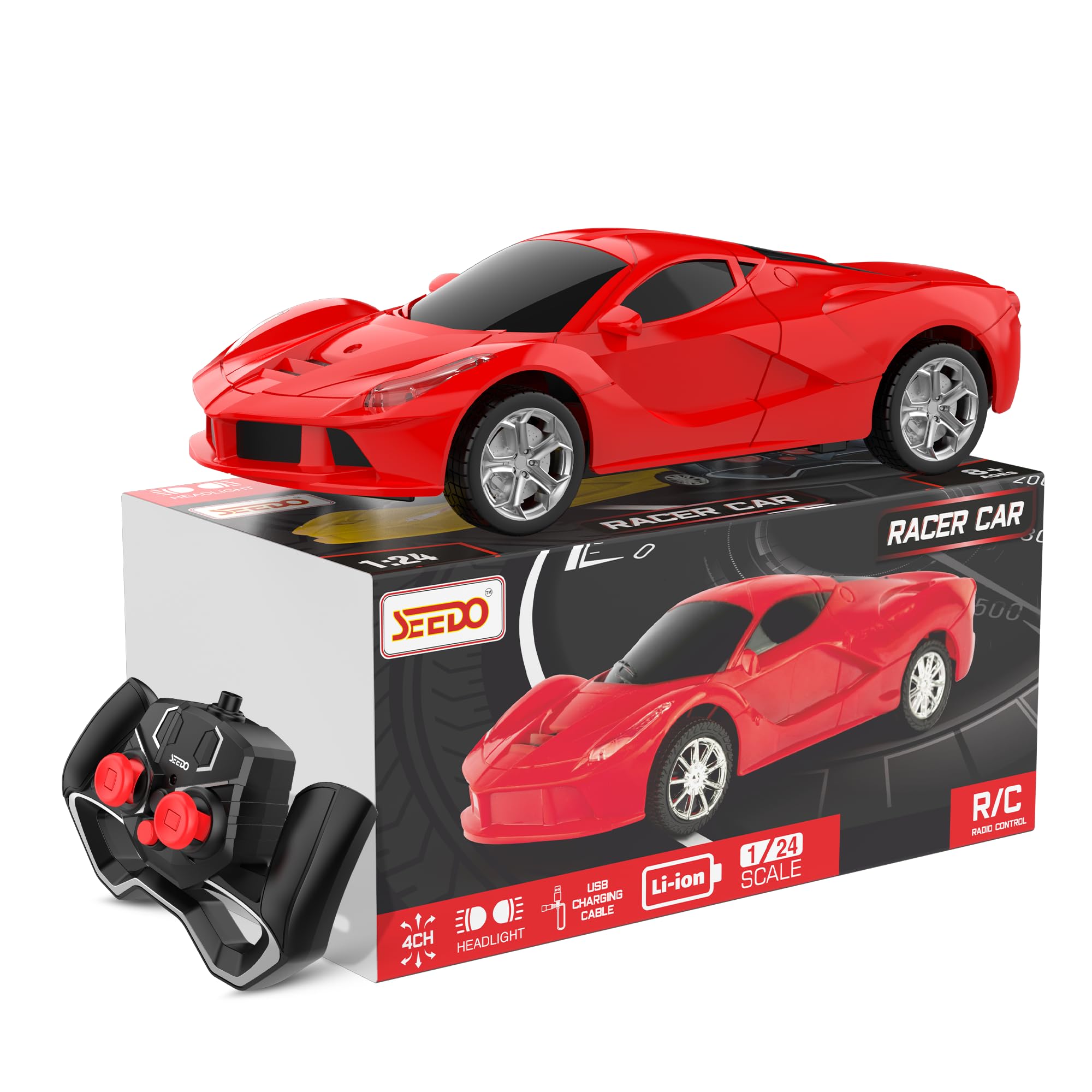 SEEDO Rechargeable Remote Control Racer Car High Speed Racing Sports Car with LED Headlights, High Gloss Anti Scratch 1: 24 Scale Fast RC Vehicle Toy for Kids 8+ Years (Pack of 1, RED) (B0BFM6XX82) Amazon Price History, Amazon Price Tracker