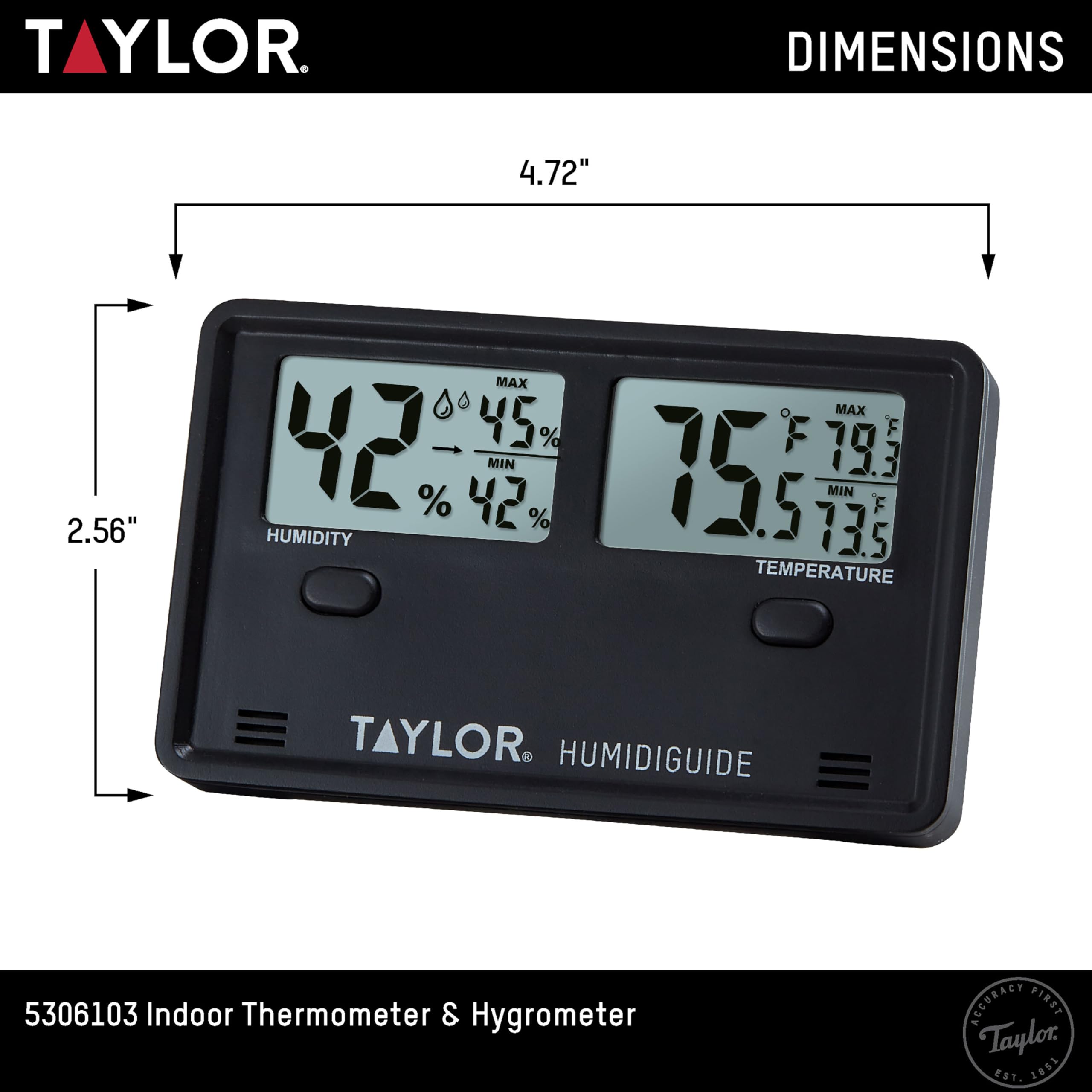 Taylor Termómetro e higrómetro digital inalámbrico para interiores y exteriores, pantalla dual para temperatura y humedad, fácil de leer para el hogar, oficina, invernadero, guardería y áreas