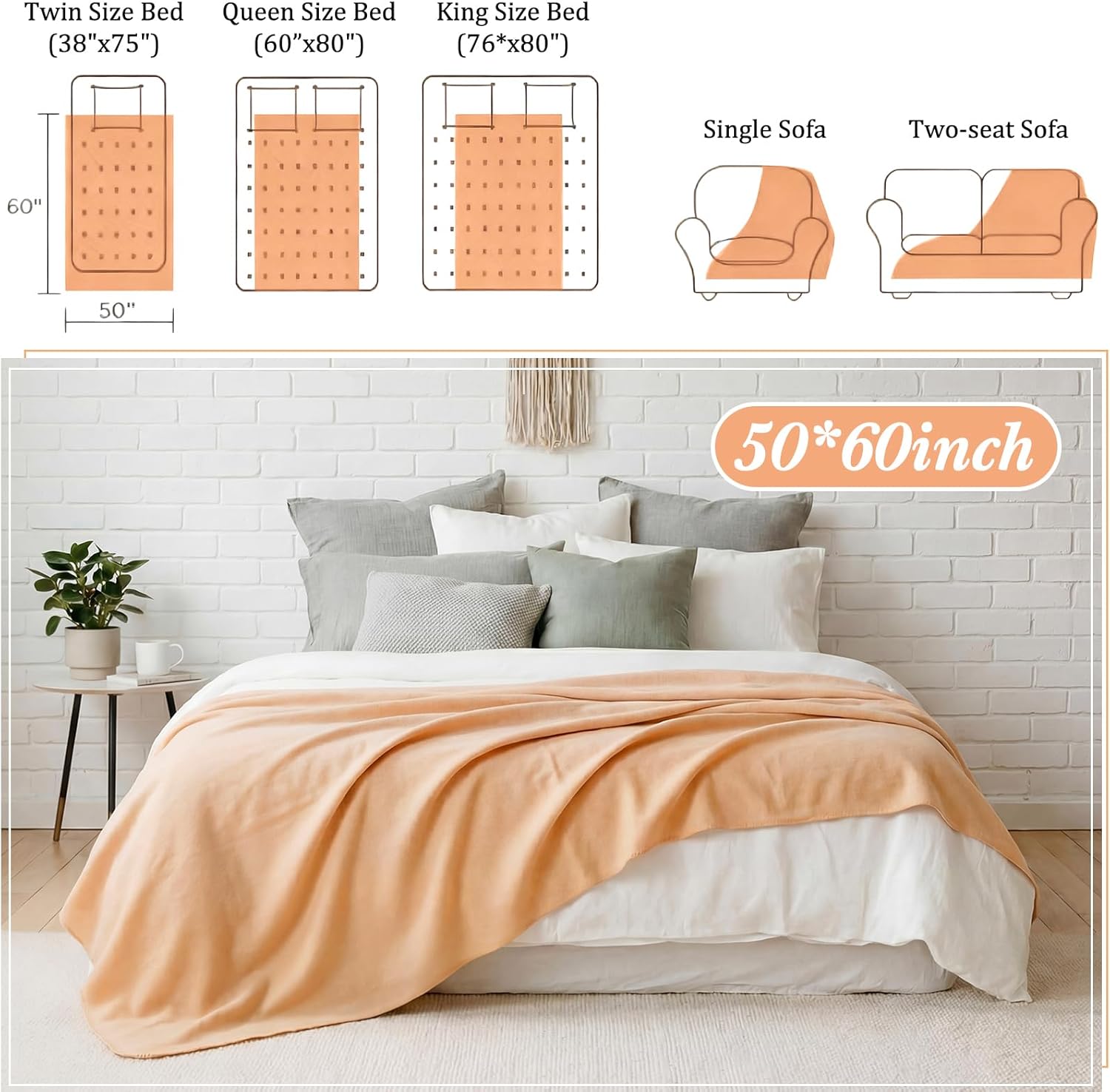 Kinlop Fleece Blanket Bulk 60 x 50 Inch Soft Lightweight Fleece Cozy Blanket Warm Throw Plush Pet Throw for Bed Couch Sofa Home Office Wedding Gifts Travel Camping(Light Orange,40 Packs) - Image 2