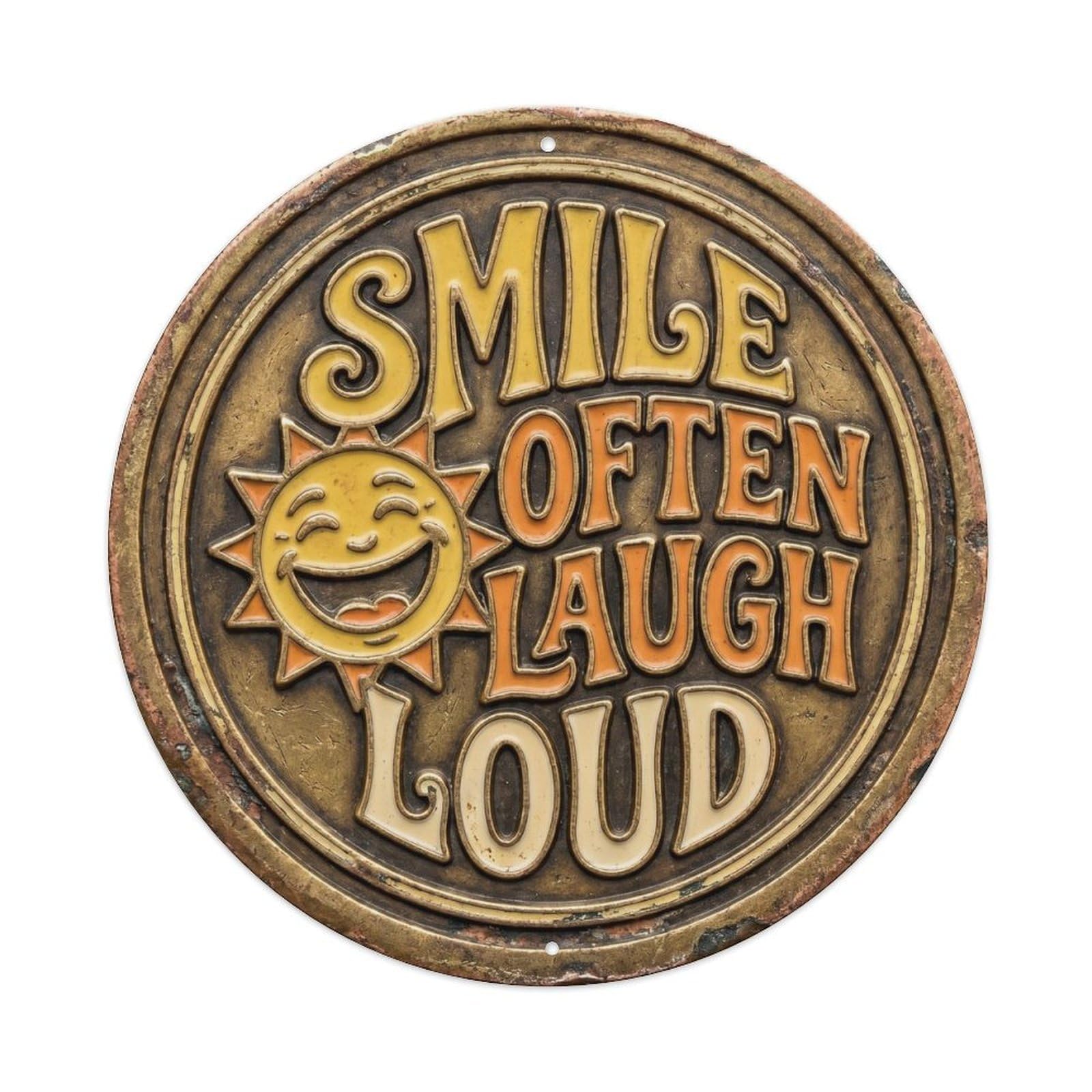 Smile Often Laugh Loud Vintage Living Ornament Retro Slogans Vintage Metal Tin Sign Plaque Wall Decor for Cafe, Club Bar, Office, Garden Metal Poster 8x8Inch