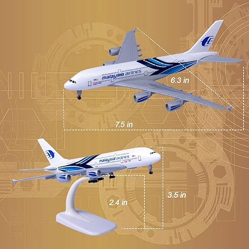 Miniatura 5 de Modelo Avión Escala 1:300 Malasia Airbus 380 Modelo Avión Metal Aleación Diecast Plane para Regalo y Decoración