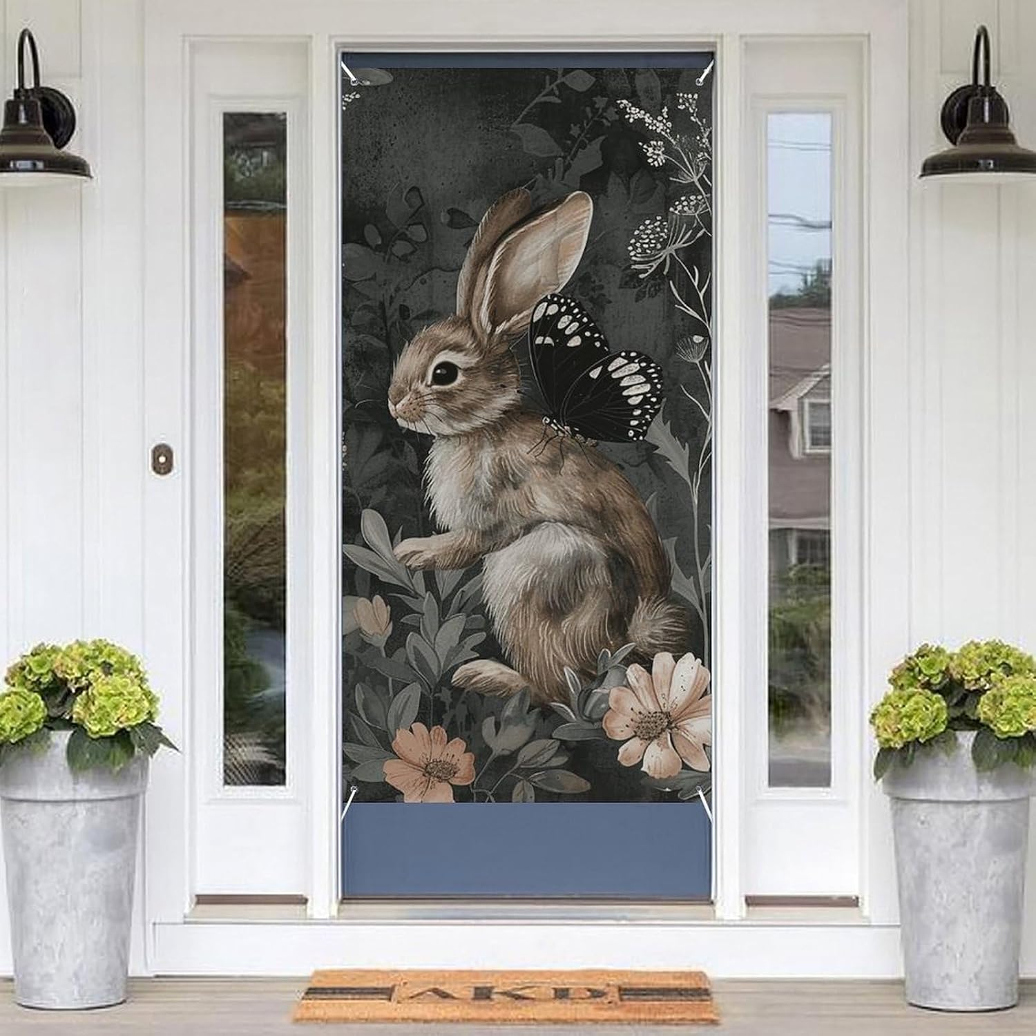 Flowers And Rabbit Decoration Door Banner Welcome Door Cover image 3