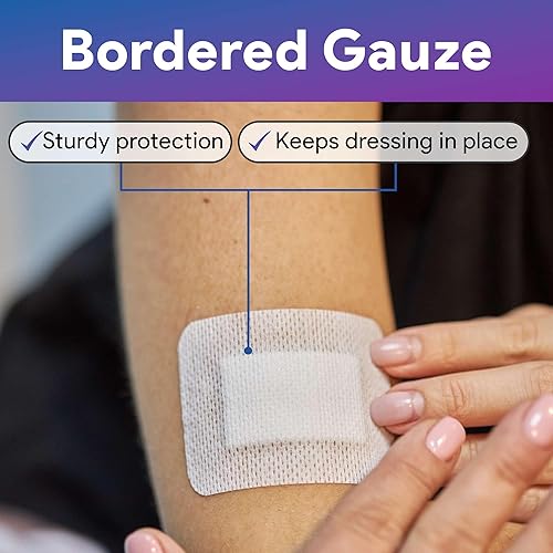 Miniatura 4 de Apósitos de gasa con bordes de silicona, vendajes de 4 x 4 pulgadas para heridas, 10 vendajes grandes para cortes, rasguños, abrasiones y más,