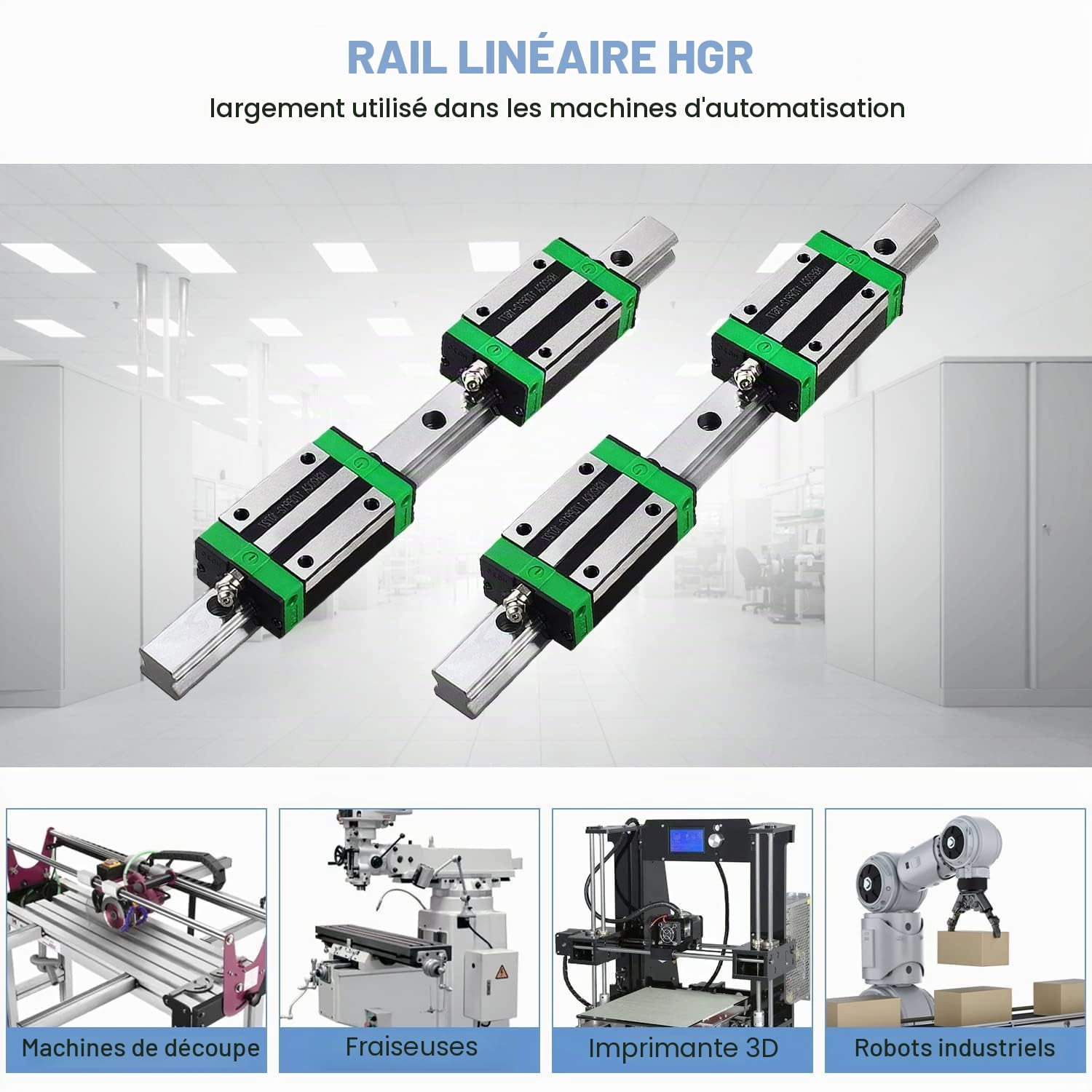 CNCMANS Guide linéaire 2 HGR20 1000mm Rail de guidage linéaire avec 4 blocs de roulement HGH20CA bloc coulissant, Rails et Roulements Linéaires pour machines automatisées