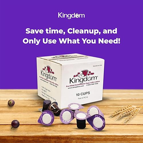 Miniatura 4 de Kingdom Taza de comunión precargada con obleas (10 unidades, jugo rojo) sellada en un recipiente de una sola porción con vida útil de un año,