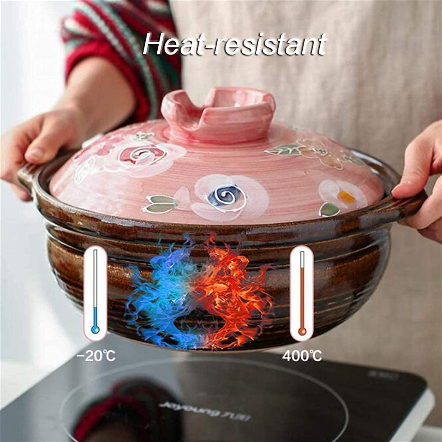 Casseruola Universale con Coperchio, casseruola in Ceramica, pentola in Terracotta Stampata Resistente al Calore, pentola per zuppa Resistente al Calore, pentola a cottu