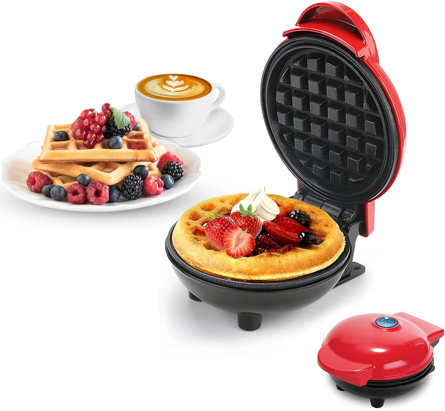 Yuragim Mini Gofrera, Waffle Maker para Gofres clásicos con Revestimiento Antiadherente, 350W Gofrera Mini Eléctrica para Paninis Desayuno Tortitas, para fiestas infantiles, celebraciones familiares