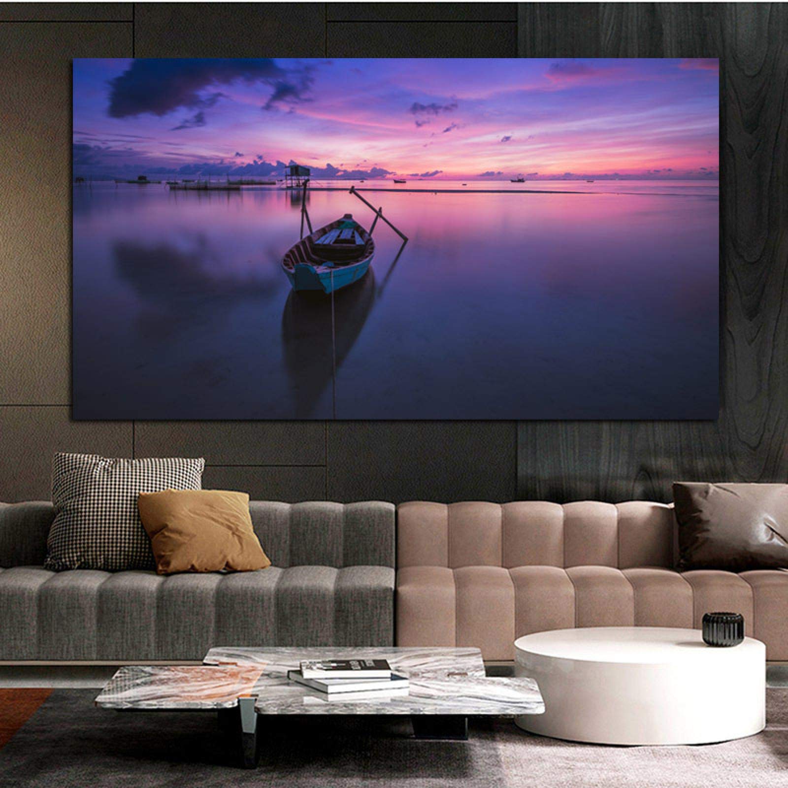 Impression sur toile bateau sur le lac 60x90cm poster de qualite pour deco salon